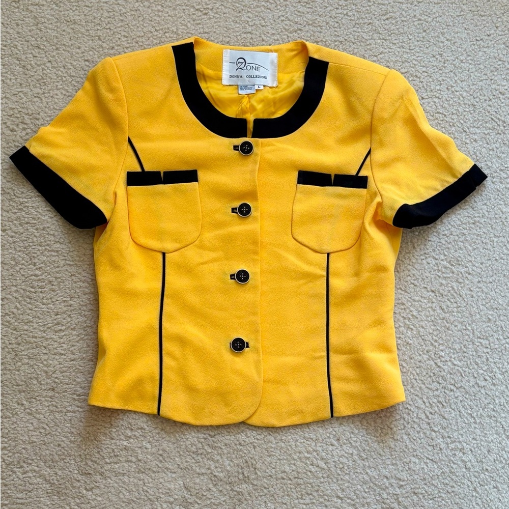Collezioni Zone Donna vintage yellow short sleeve blazer top, sz L (feels sz S) - Picture 1 of 7